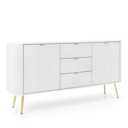 Signe Ribbed Elegant Sideboard - White / Gold Legs