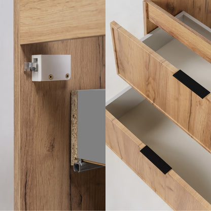 Simple Modern 2 Cabinets Set Vanity Unit 140cm with Worktop & Tall Cabinet 136cm - Gold Craft Oak