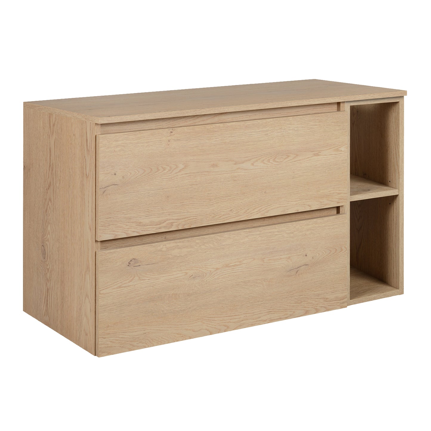 Simple Minimalist Bathroom Vanity Cabinets Set 100cm with Tall Unit & Worktop Basin - Light Oak