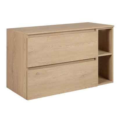 Simple Minimalist Bathroom Vanity Cabinets Set 100cm with Tall Unit & Worktop Basin - Light Oak