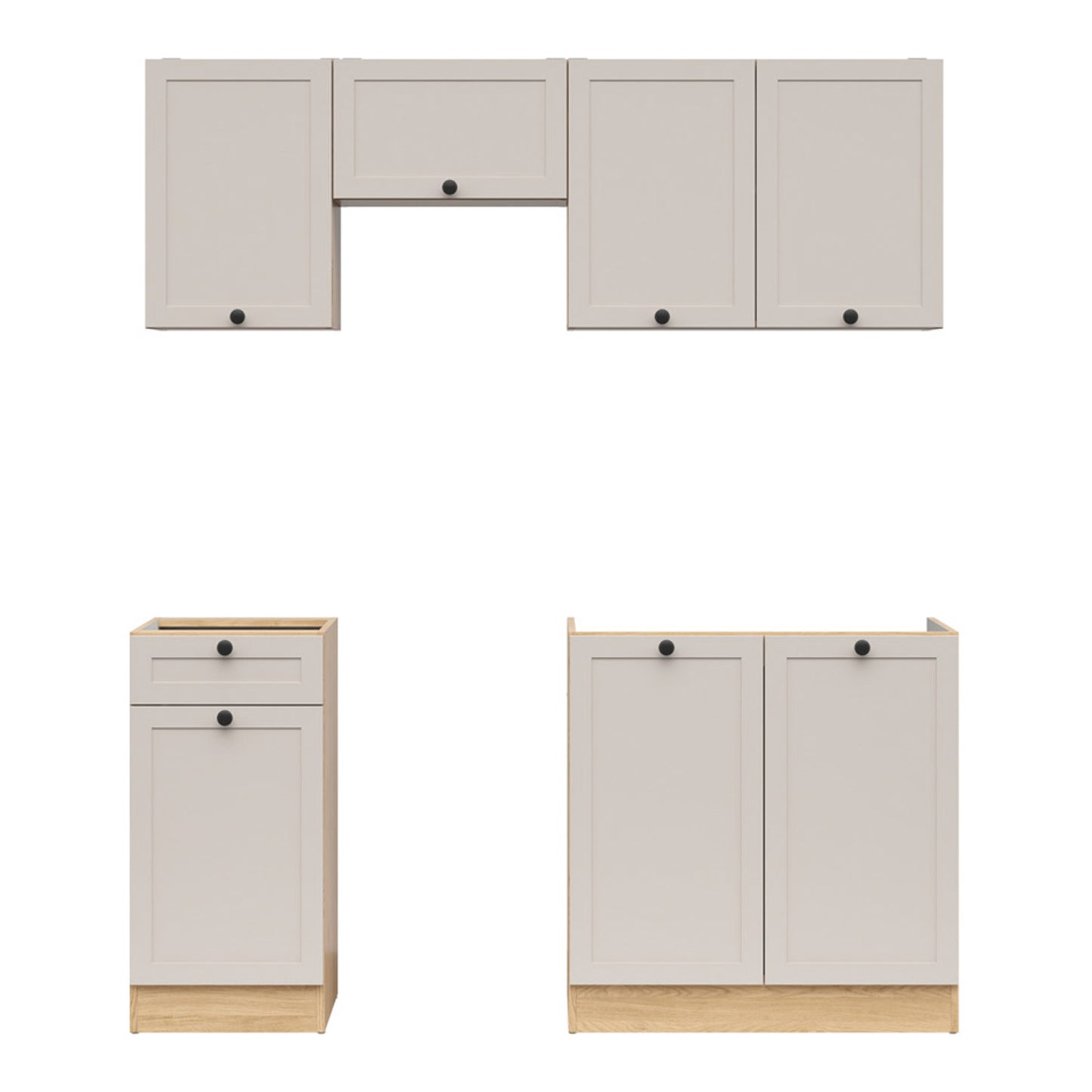 Summer 5 Unit Kitchen Cabinets Set 180cm - Cashmere Matt / Bernstein Oak