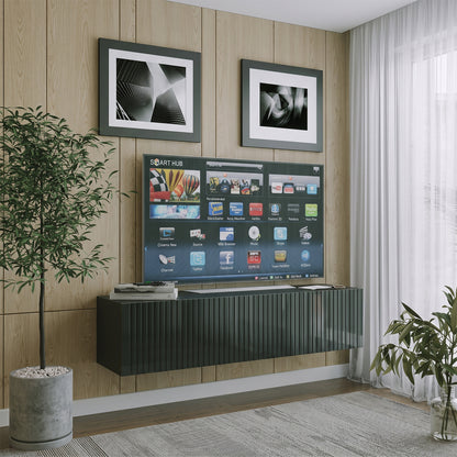 Joyce Wall Mounted TV Unit Modern Fluted Gloss Finish 150cm - Black Gloss