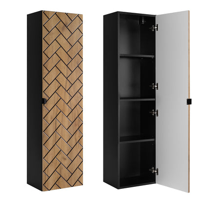 Trend Herringbone Pattern Door Bathroom Cabines Vanity Units Set with Worktop 120cm & 35cm - Gold Craft Oak / Black