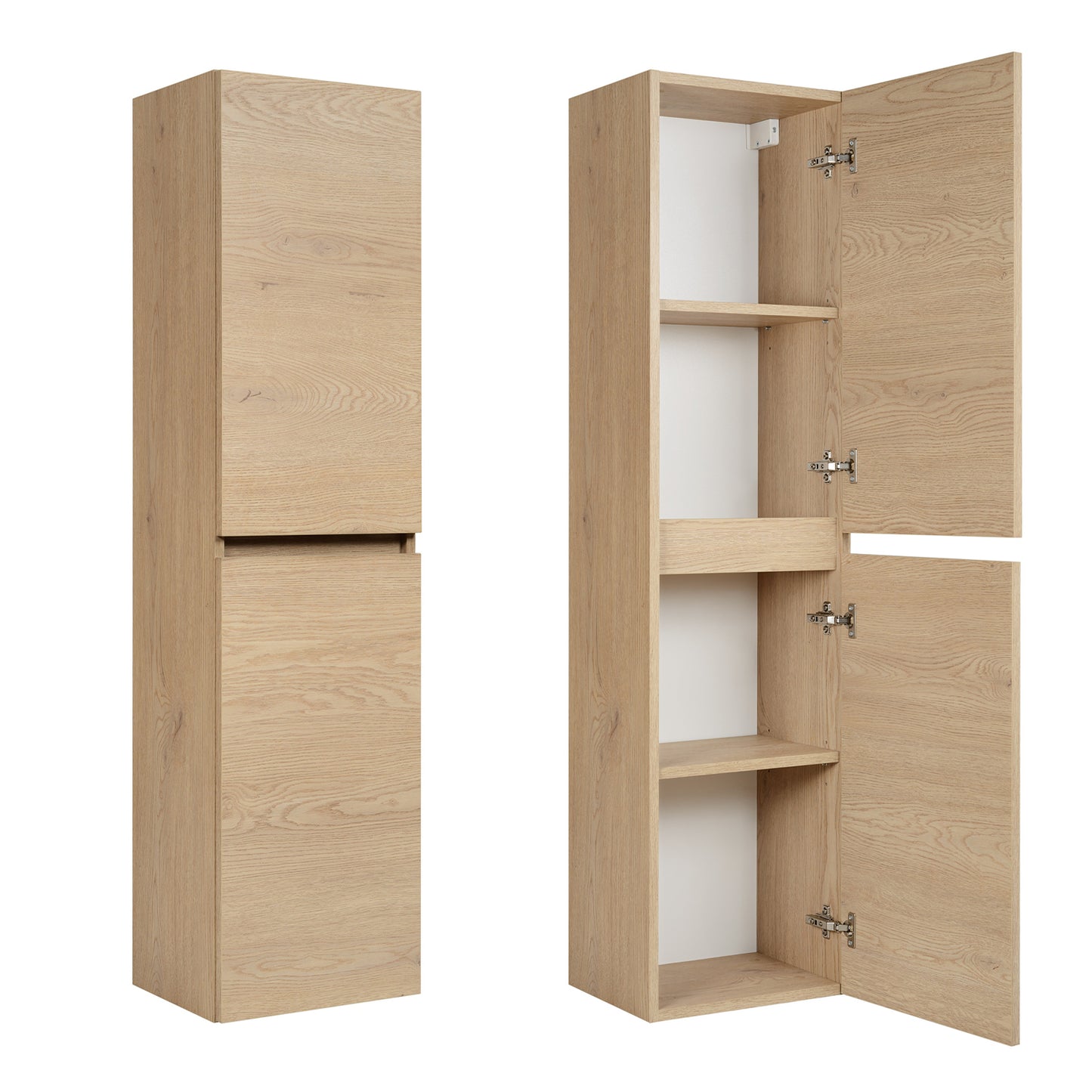 Simple Minimalist Bathroom Vanity Cabinets Set 100cm with Tall Unit & Worktop Basin - Light Oak