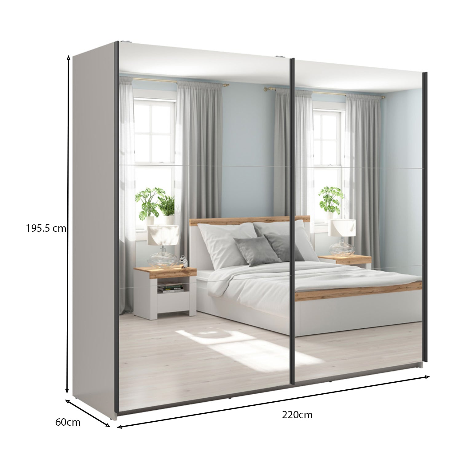 Exter 2 Door Sliding 220cm Wardrobe With Mirror - Cashmere