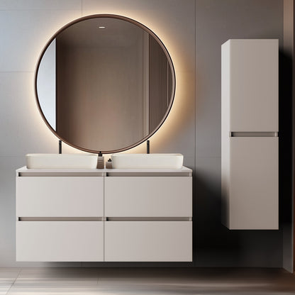 Simple Minimalist Bathroom Vanity Cabinets Set 120cm with Tall Unit & Worktop Basins - Cashmere