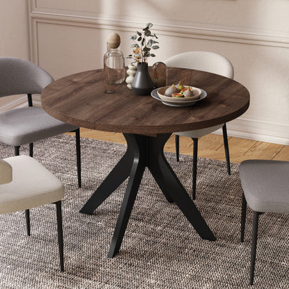 Renzo Extending Modern Dining Table – Brown Oak / Black