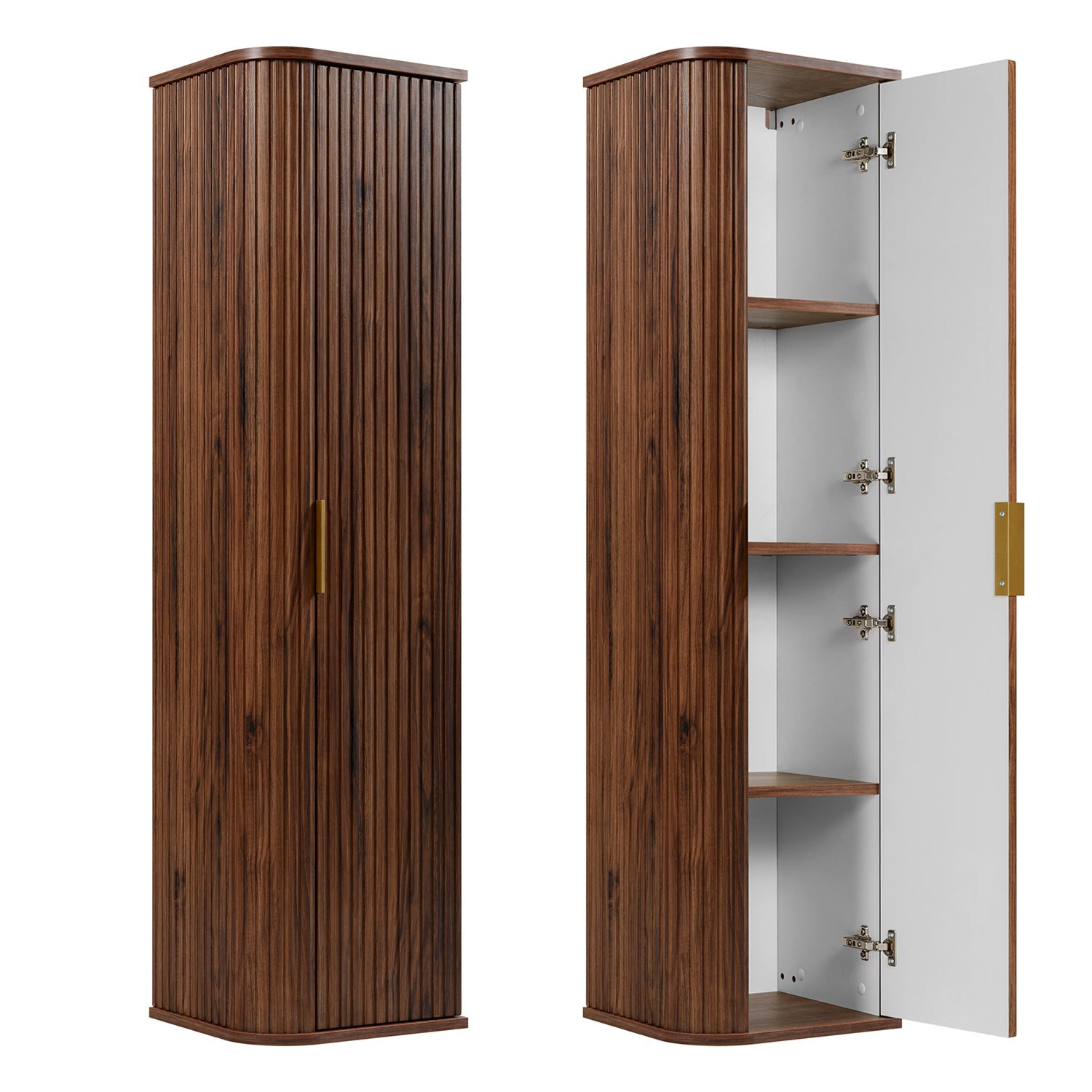 Elegance Glamour Style 2 Bathroom Cabinets Set 100cm Vanity Unit & Tall Cabinet - Walnut
