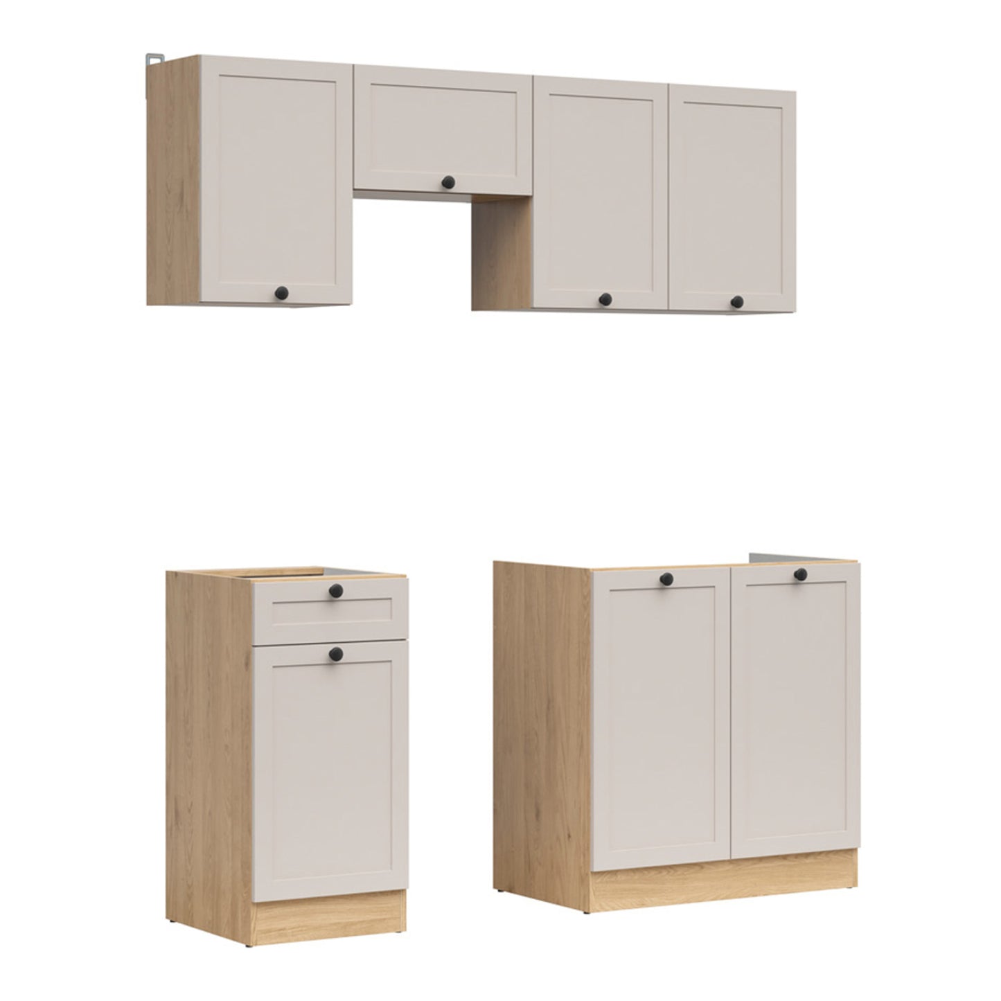 Summer 5 Unit Kitchen Cabinets Set 180cm - Cashmere Matt / Bernstein Oak