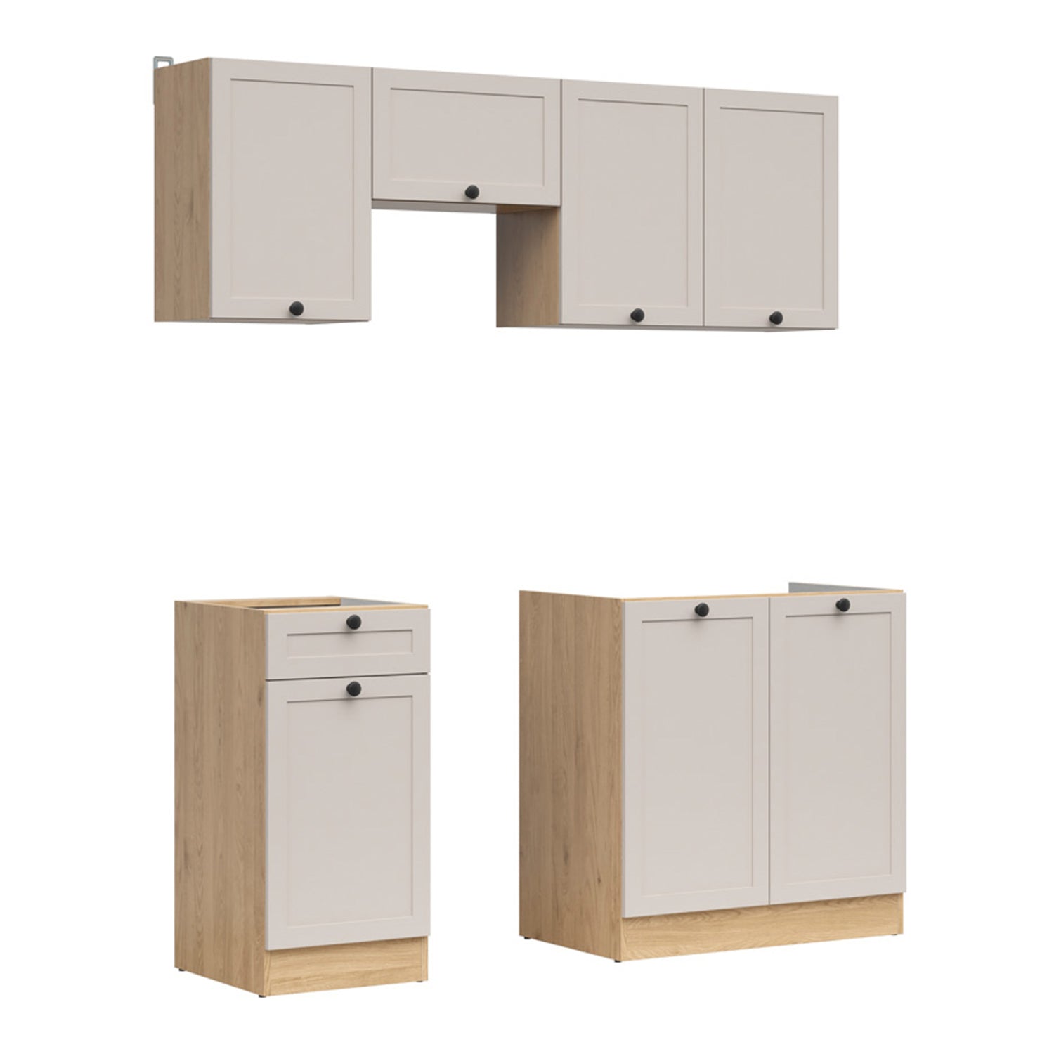 Summer 5 Unit Kitchen Cabinets Set 180cm - Cashmere Matt / Bernstein Oak