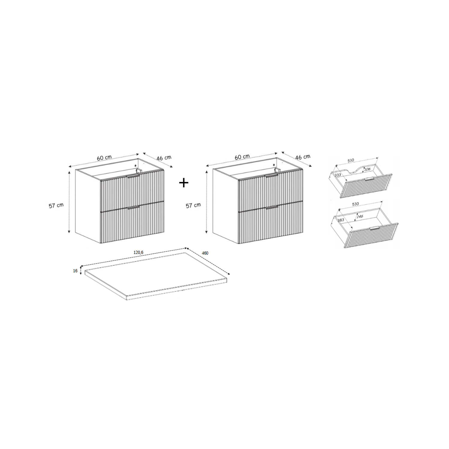 Flow 2 Drawer Bathroom Vanity Cabinet with Worktop 120cm - Gold Craft Oak