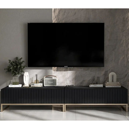 Elpis Glamour TV Sideboard 220 cm TV Unit - Black Matt / Golden Frame