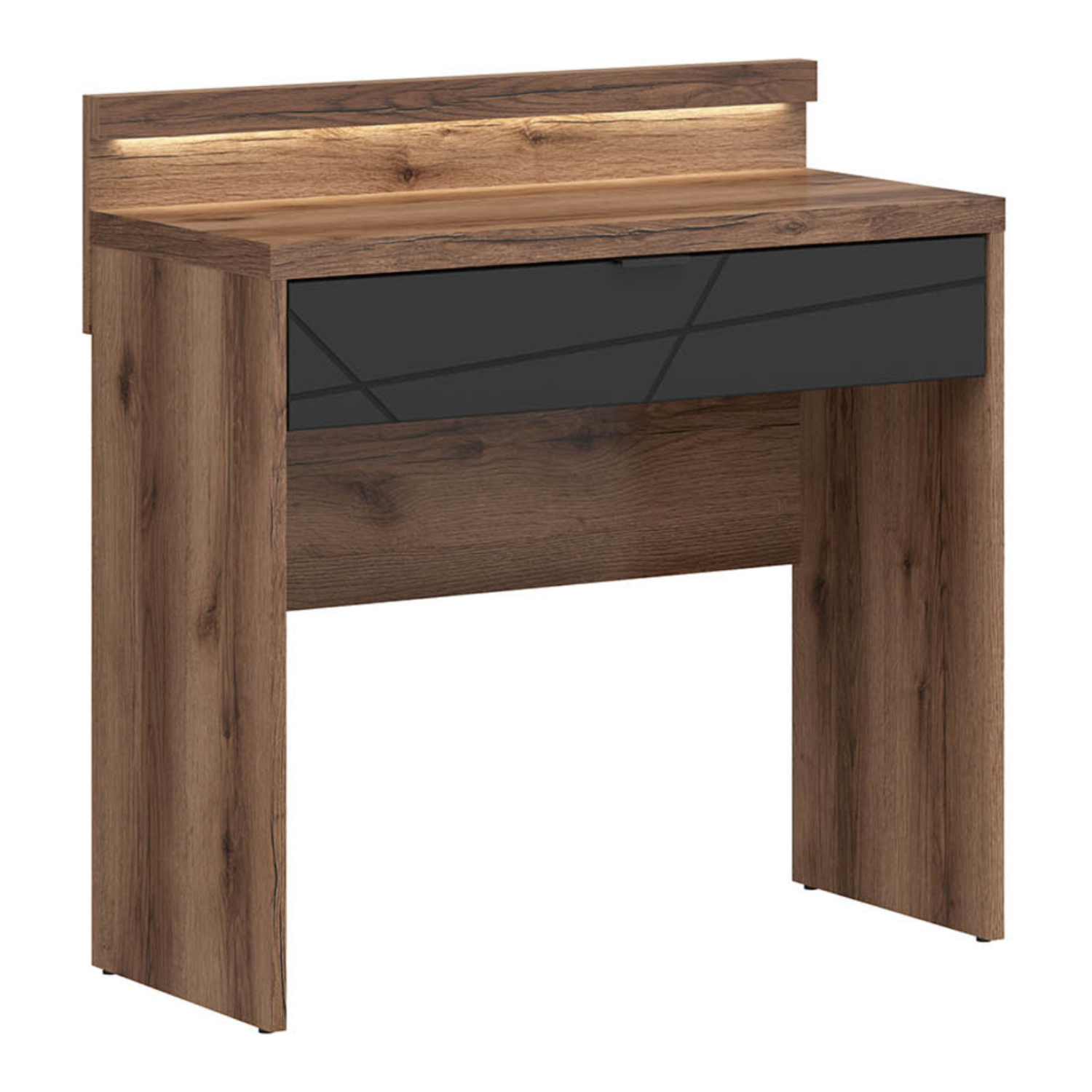 Faisa Dressing Table with Drawer and Light - Dark Delano Oak / Black Matt