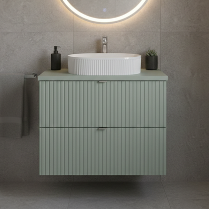 Line Reed 2 Drawer Bathroom Cabinet Vanity Unit 60cm with Worktop Basin - Sage