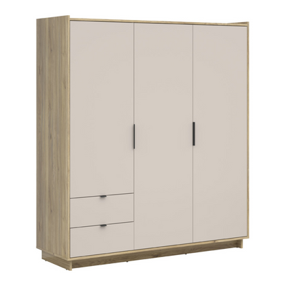 Davina 3 Door Wardrobe 180cm with 2 Drawers - Mauvella Oak / Cashmere