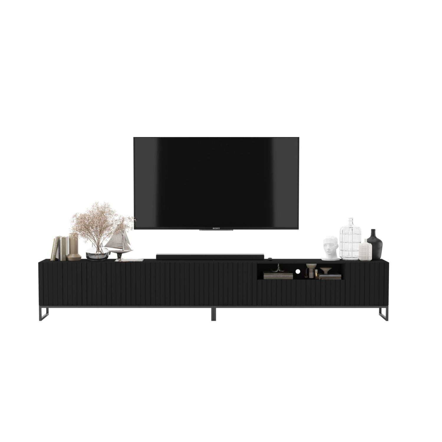 Elpis Glamour TV Cabinet Media Unit Extra Long 300 cm - Black Matt / Black Frame