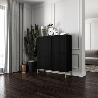 Elpis Glamour Sideboard Push-to-Open Cabinet - Black Matt / Golden Frame