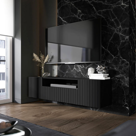Elpis 2 Glamour TV Cabinet 150 cm Wall-Mounted - Black Matt