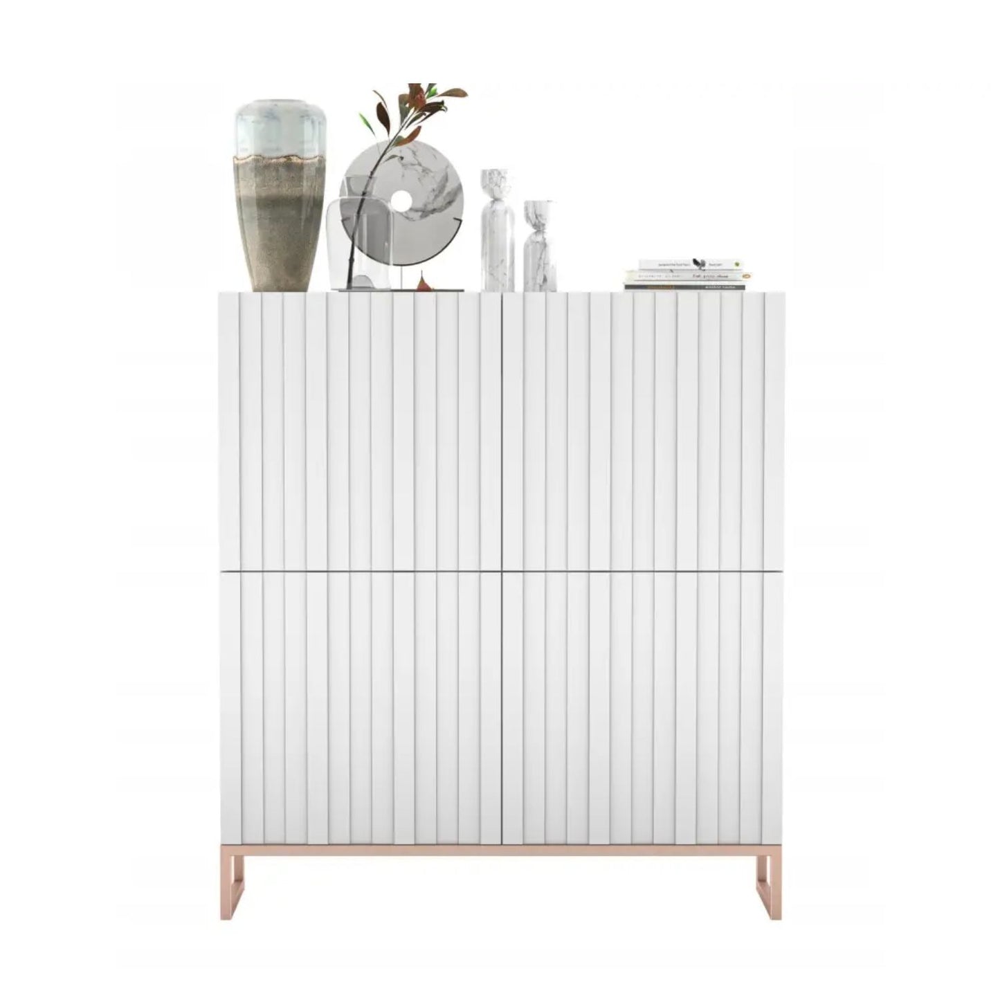 Elpis Glamour Sideboard Push-to-Open Cabinet - White Matt / Copper Frame