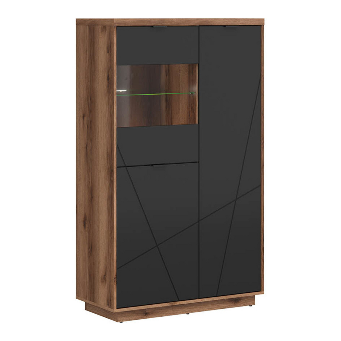 Faisa Display Cabinet 94cm with 3 Doors - Dark Delano Oak / Black Matt