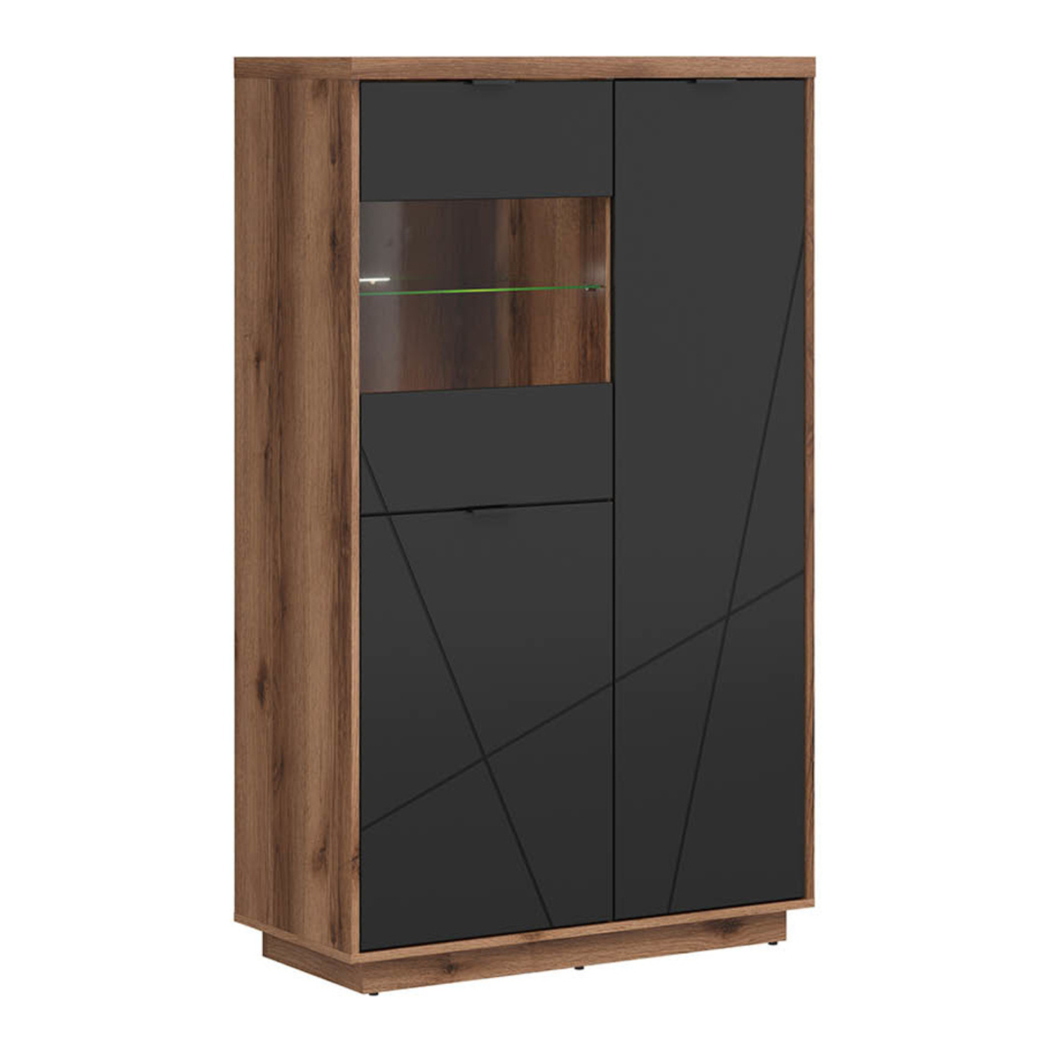 Faisa Display Cabinet 94cm with 3 Doors - Dark Delano Oak / Black Matt