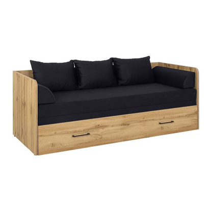 Exter Folding Bed with Container Mattress and Pillows - Wotan Oak / Black
