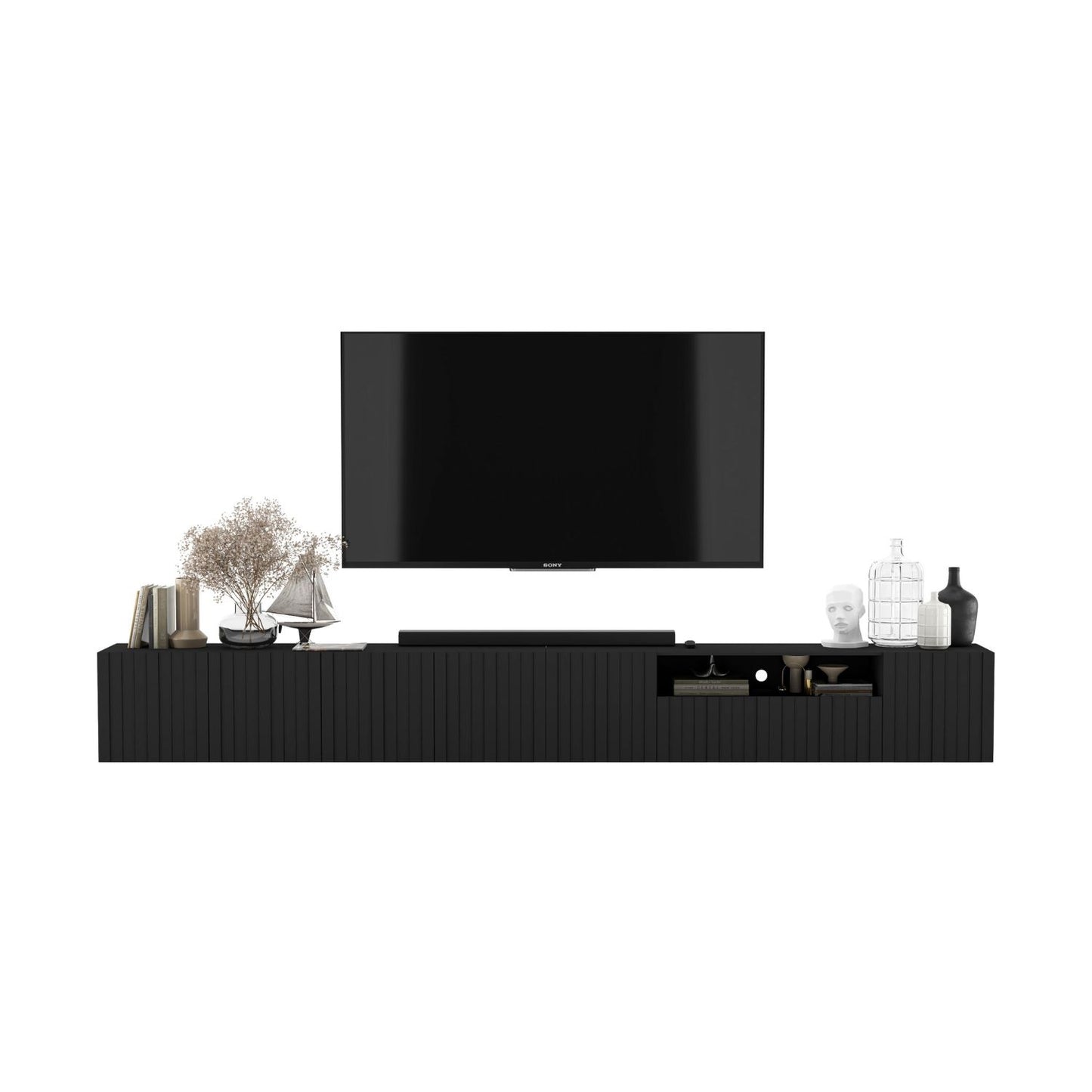 Elpis Glamour TV Cabinet Media Unit Extra Long 300 cm Wall Mounted - Black Matt