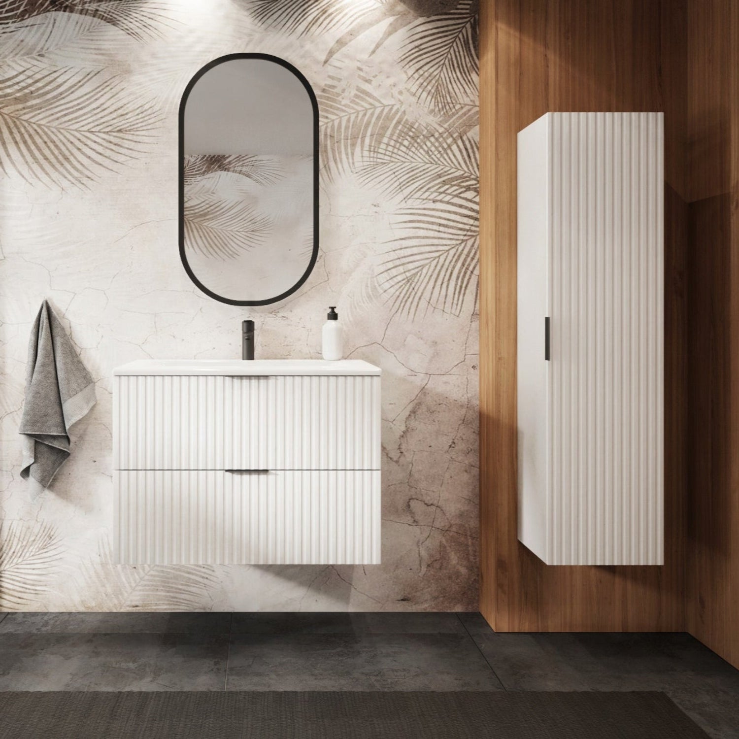 Flow Wall-Mounted 2 Bathroom Vanity Cabinets Set with Basin 80cm - Whi ...