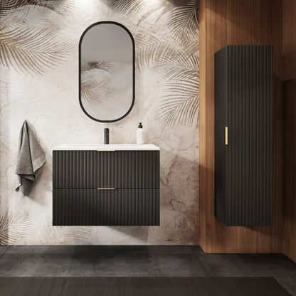 Flow Wall-Mounted 2 Drawer Bathroom Vanity Cabinet with Basin 80cm - Black