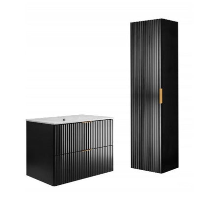 Flow Wall-Mounted 2 Bathroom Vanity Cabinets Set with Basin 80cm - Black