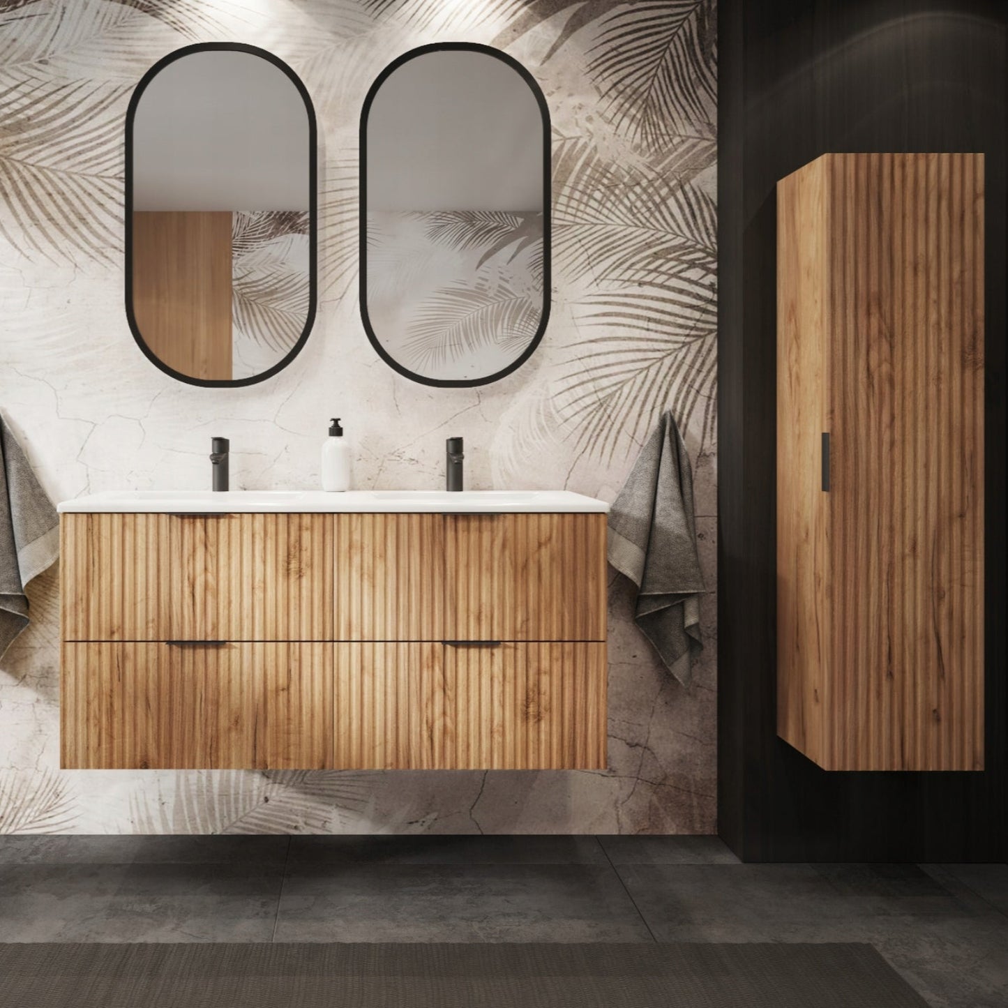 Flow 2 Drawer Bathroom Vanity Cabinet with Worktop 120cm - Gold Craft Oak