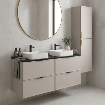 Simple Modern 2 Cabinets Set Vanity Unit 120cm with Worktop & Tall Cabinet 136cm - Cashmere