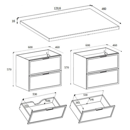 Simple Modern 2 Cabinets Set Vanity Unit 120cm with Worktop & Tall Cabinet 136cm - Cashmere