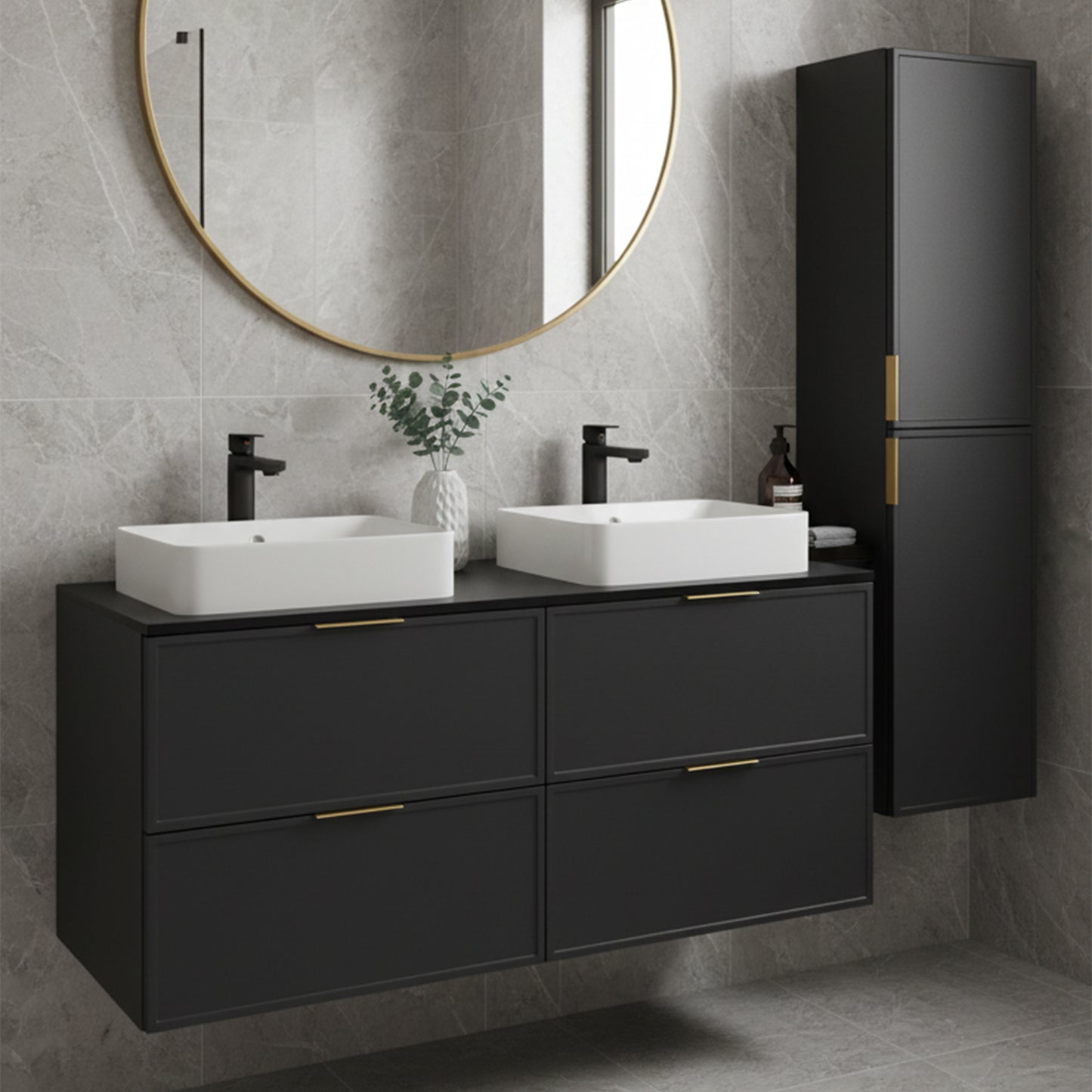 Simple Modern 2 Cabinets Set Vanity Unit 120cm with Worktop & Tall Cabinet 136cm - Anthracite