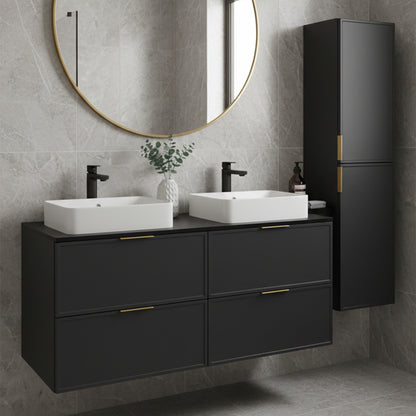 Simple Modern 2 Cabinets Set Vanity Unit 120cm with Worktop & Tall Cabinet 136cm - Anthracite
