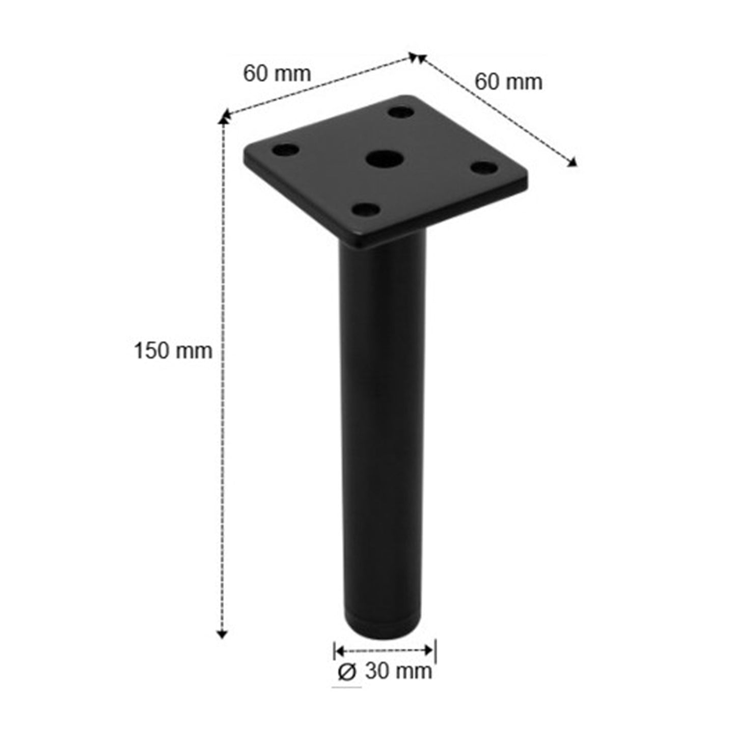 Set of 8 Round Legs for Bathroom Cabinets 15cm - Black