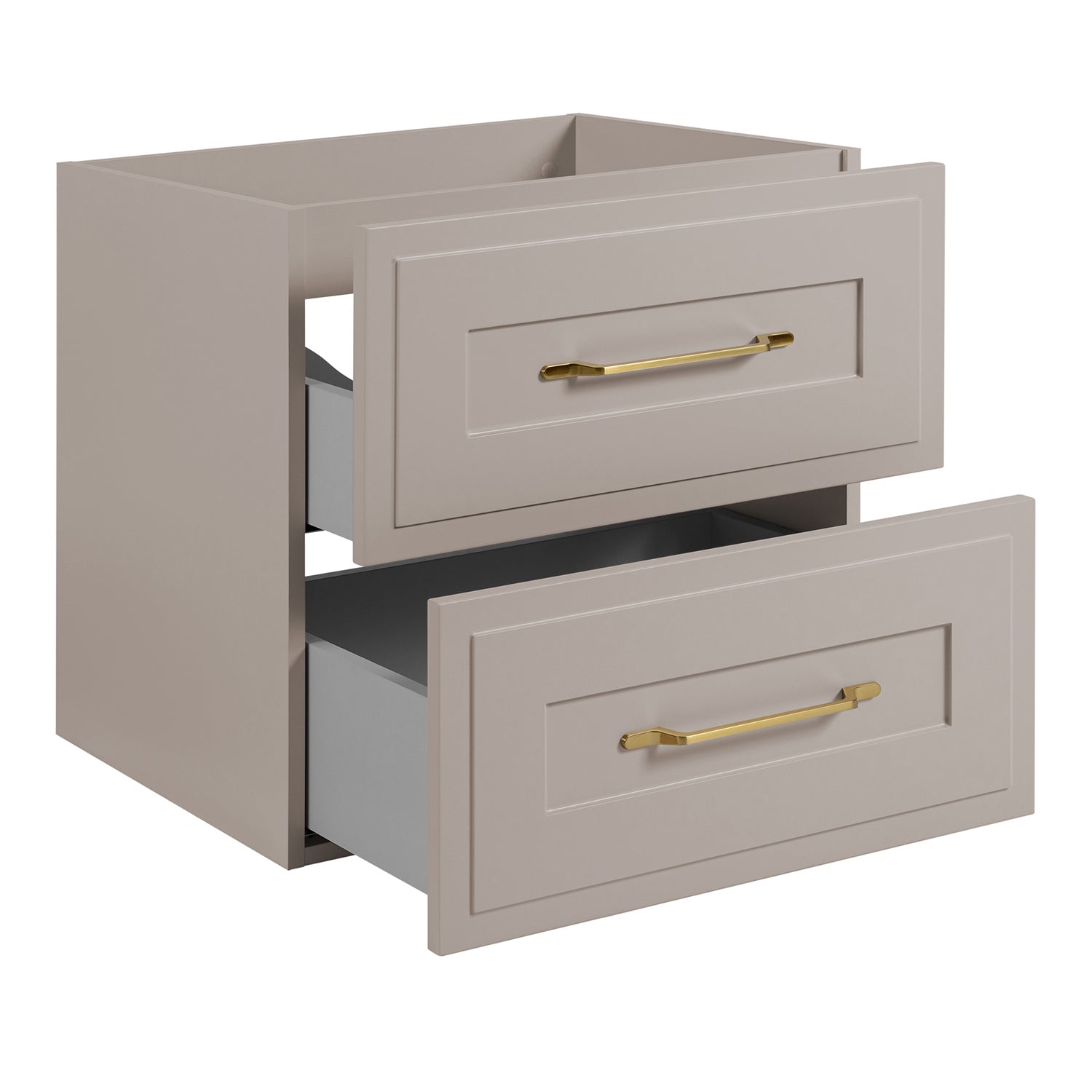 Classic Bathroom 2 Drawer Wall Cabinet Vanity Unit 60cm with Worktop - Cashmere / Oak