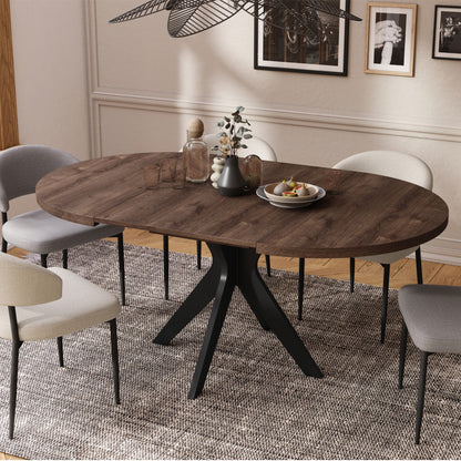 Renzo Extending Modern Dining Table – Brown Oak / Black