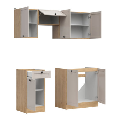 Summer 5 Unit Kitchen Cabinets Set 180cm - Cashmere Matt / Bernstein Oak