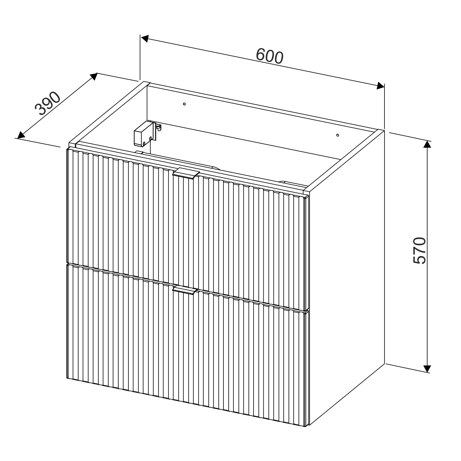 Line Reed 2 Drawer Bathroom Cabinet Vanity Unit 60cm with Worktop Basin - Sage