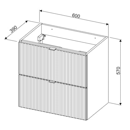 Line Reed 2 Drawer Bathroom Cabinet Vanity Unit 60cm with Worktop Basin - Sage