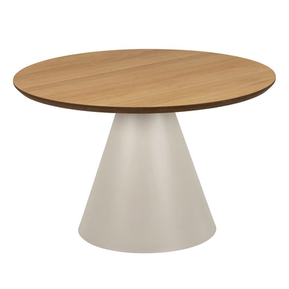 Bosco Coffee Table Round Modern Steel Base & Wood Veneer - Natural Oak / Cashmere