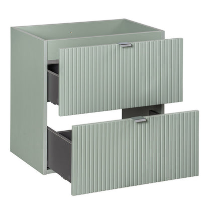 Line Reed Bathroom Wall Mounted 60cm Vanity Unit Set with Tall Cabinet and Worktop Basin - Sage / Oak