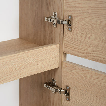 Simple Minimalist Bathroom Vanity Cabinets Set 120cm with Tall Unit & Worktop Basins - Light Oak