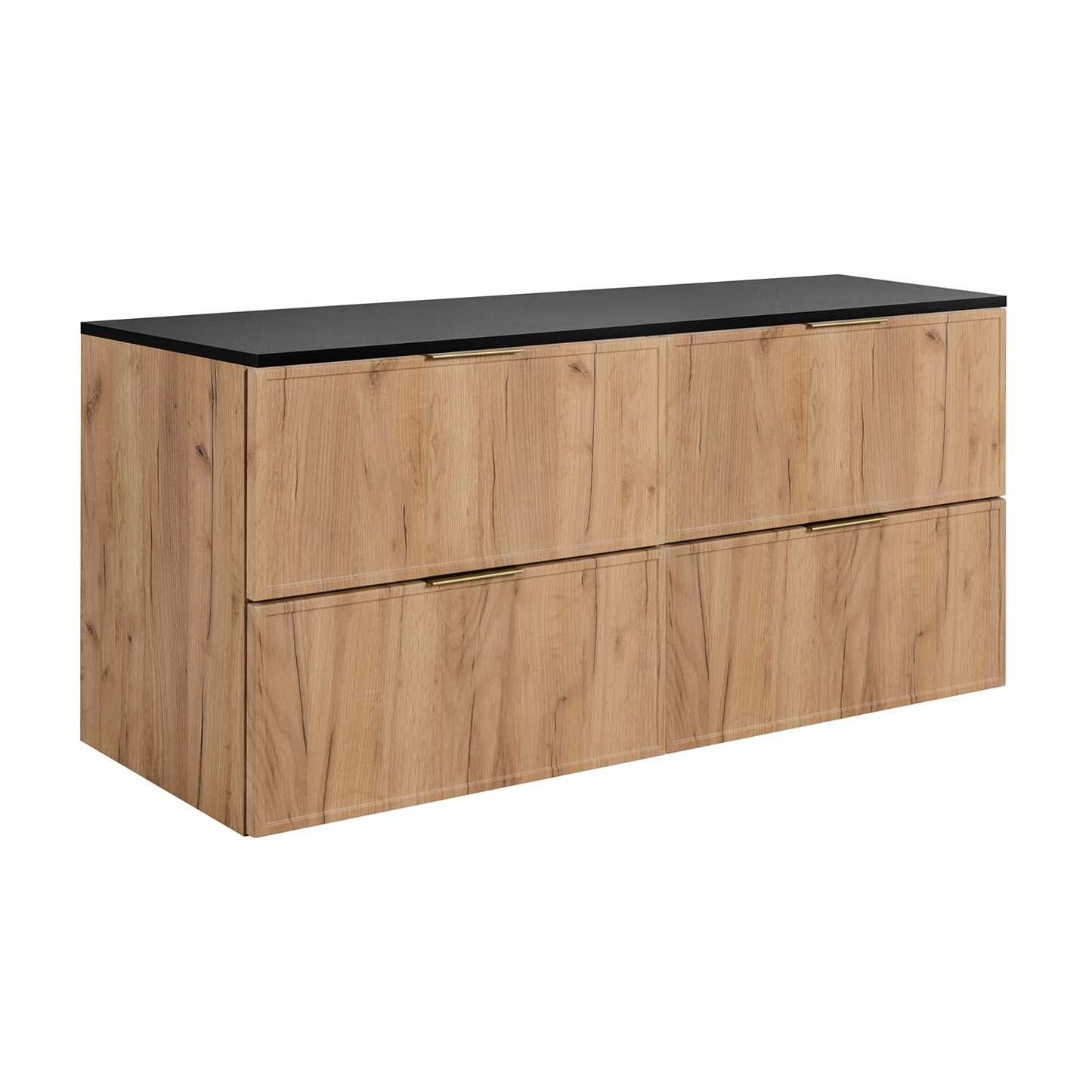 Simple Modern 2 Cabinets Set Vanity Unit 120cm with Worktop & Tall Cabinet 136cm - Gold Craft Oak