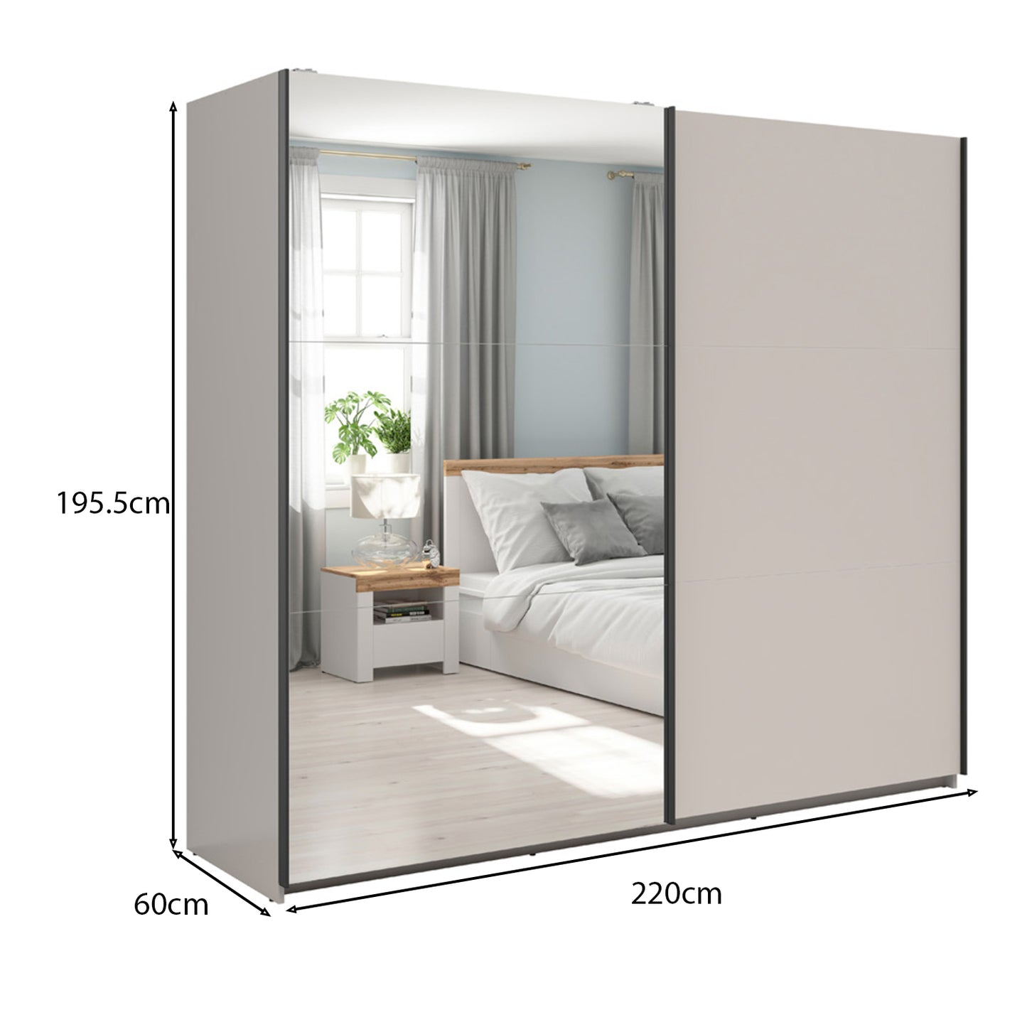 Exter 2 Door Sliding 220cm Wardrobe - Cashmere