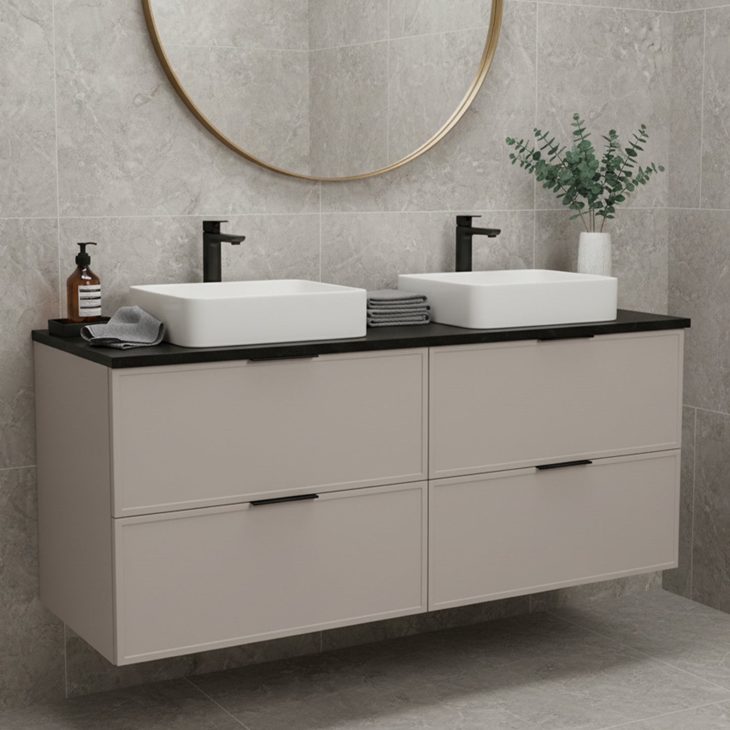 Simple Modern 4 Drawer Bathroom Cabinet Vanity Unit 120cm with Worktop - Cashmere