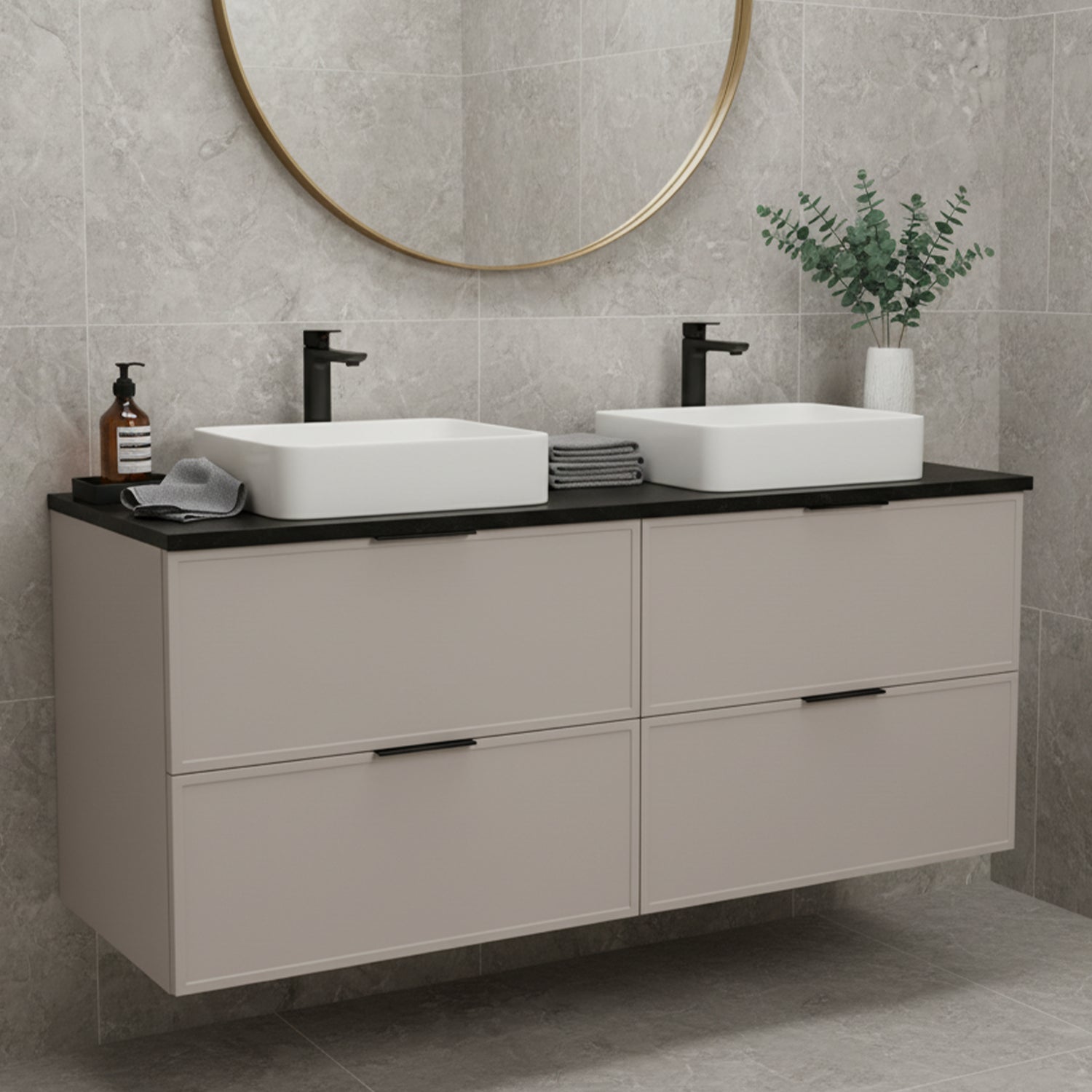 Simple Modern 4 Drawer Bathroom Cabinet Vanity Unit 120cm with Worktop - Cashmere