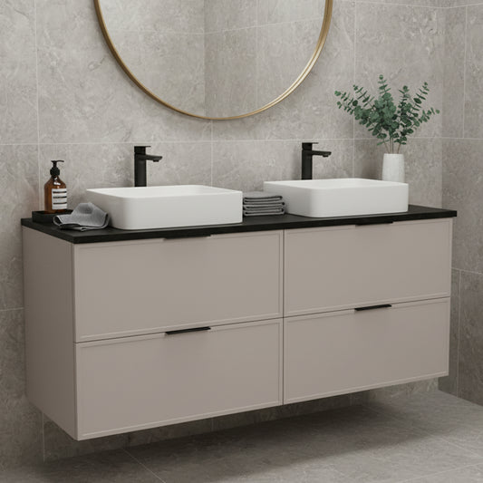 Simple Modern 4 Drawer Bathroom Cabinet Vanity Unit 120cm with Worktop - Cashmere