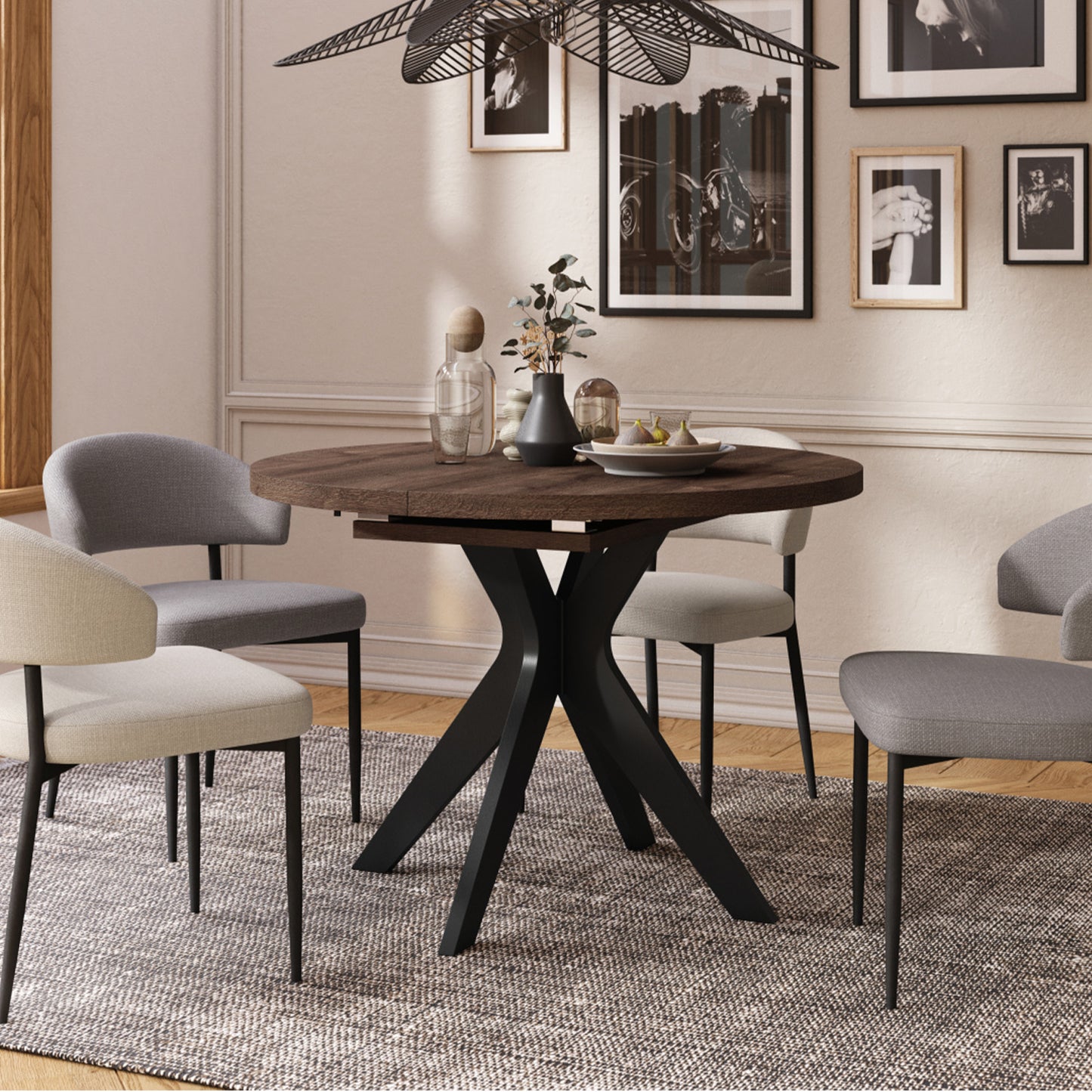 Renzo Extending Modern Dining Table – Brown Oak / Black
